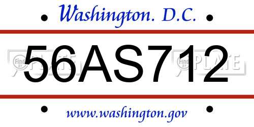 56AS712 District Of Columbia License Plate