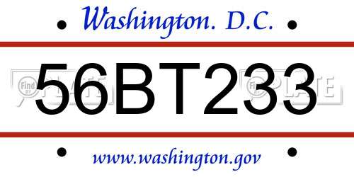 56BT233 District Of Columbia License Plate