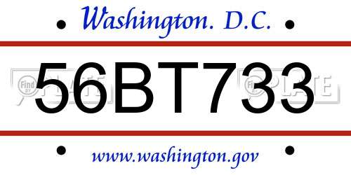 56BT733 District Of Columbia License Plate