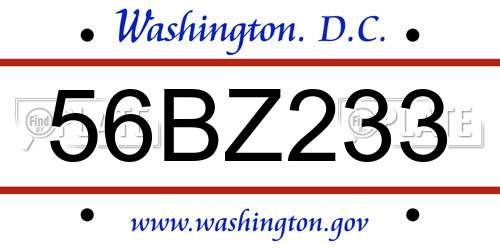 56BZ233 District Of Columbia License Plate