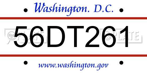 56DT261 District Of Columbia License Plate