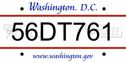 56DT761 District Of Columbia License Plate