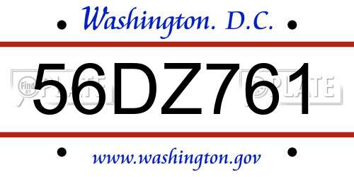 56DZ761 District Of Columbia License Plate