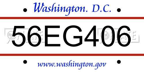 56EG406 District Of Columbia License Plate
