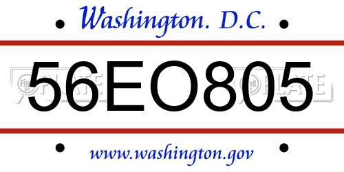 56EO805 District Of Columbia License Plate
