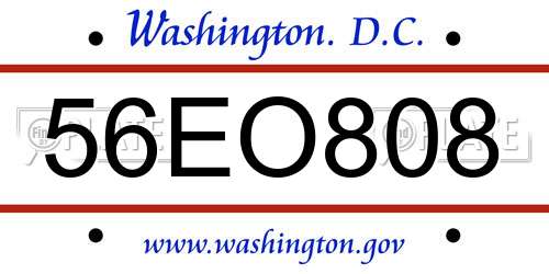 56EO808 District Of Columbia License Plate