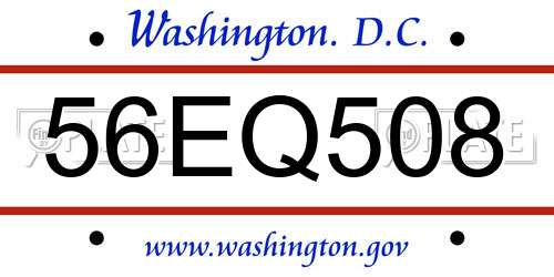 56EQ508 District Of Columbia License Plate
