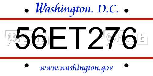 56ET276 District Of Columbia License Plate