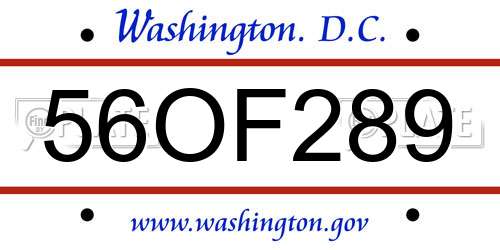 56OF289 District Of Columbia License Plate