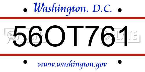 56OT761 District Of Columbia License Plate