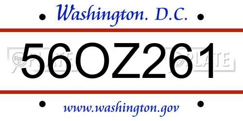 56OZ261 District Of Columbia License Plate