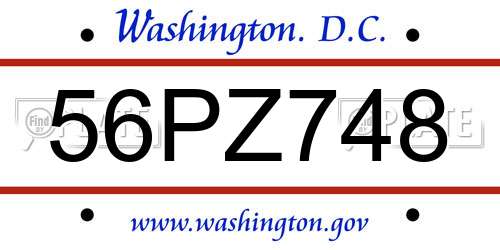 56PZ748 District Of Columbia License Plate
