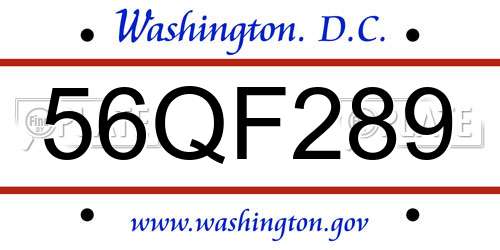 56QF289 District Of Columbia License Plate