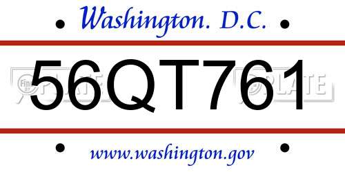 56QT761 District Of Columbia License Plate