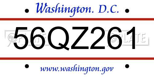 56QZ261 District Of Columbia License Plate