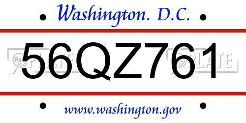56QZ761 District Of Columbia License Plate