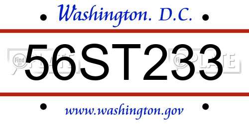 56ST233 District Of Columbia License Plate