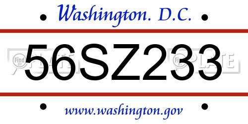 56SZ233 District Of Columbia License Plate