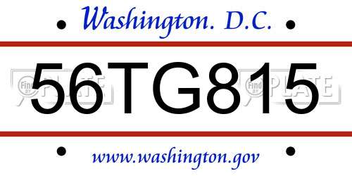 56TG815 District Of Columbia License Plate