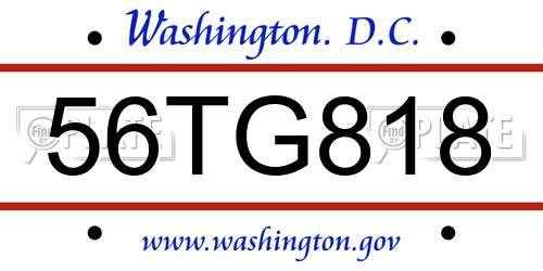 56TG818 District Of Columbia License Plate