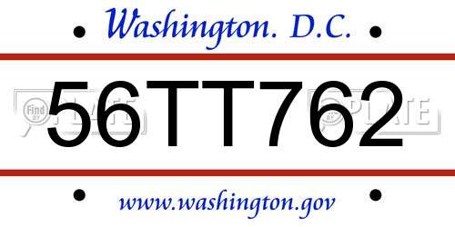 56TT762 District Of Columbia License Plate