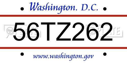 56TZ262 District Of Columbia License Plate