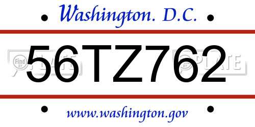56TZ762 District Of Columbia License Plate