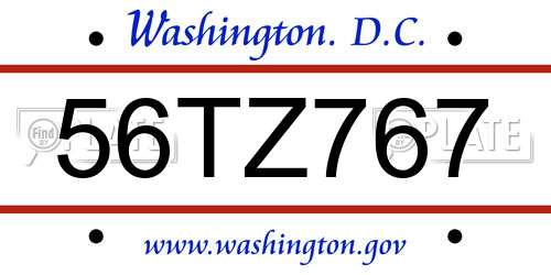 56TZ767 District Of Columbia License Plate