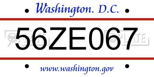 56ZE067 District Of Columbia License Plate