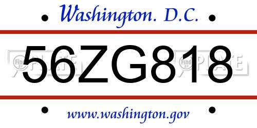 56ZG818 District Of Columbia License Plate