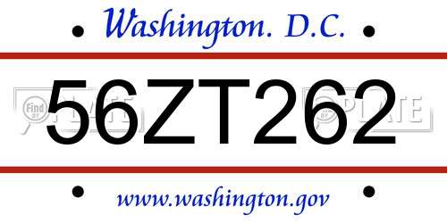 56ZT262 District Of Columbia License Plate