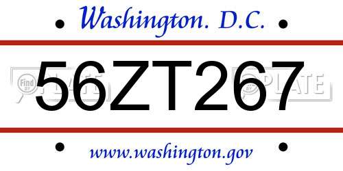 56ZT267 District Of Columbia License Plate