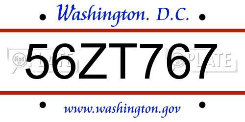 56ZT767 District Of Columbia License Plate