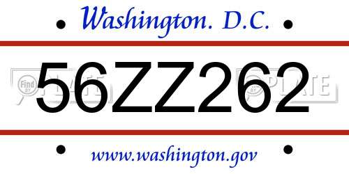 56ZZ262 District Of Columbia License Plate
