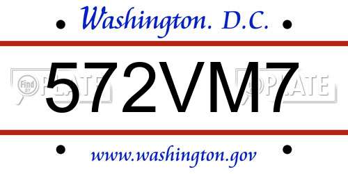 572VM7 District Of Columbia License Plate