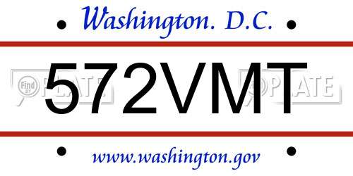 572VMT District Of Columbia License Plate