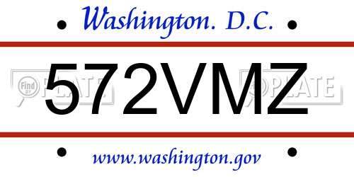 572VMZ District Of Columbia License Plate