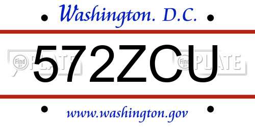 572ZCU District Of Columbia License Plate