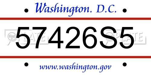 57426S5 District Of Columbia License Plate