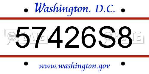 57426S8 District Of Columbia License Plate