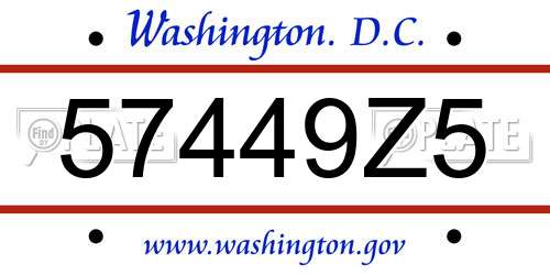 57449Z5 District Of Columbia License Plate
