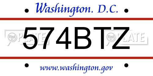 574BTZ District Of Columbia License Plate