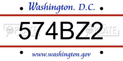 574BZ2 District Of Columbia License Plate