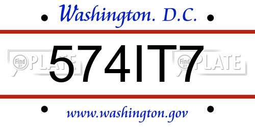 574IT7 District Of Columbia License Plate