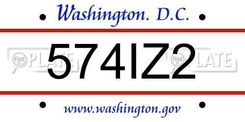 574IZ2 District Of Columbia License Plate