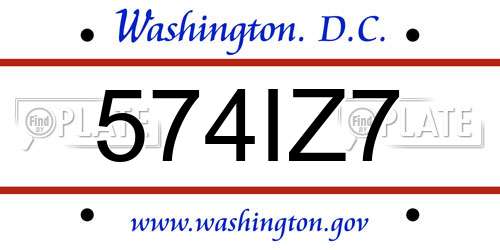 574IZ7 District Of Columbia License Plate