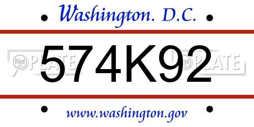 574K92 District Of Columbia License Plate