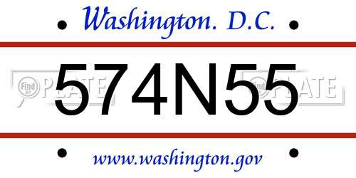 574N55 District Of Columbia License Plate