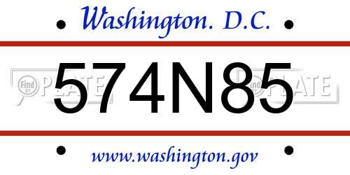 574N85 District Of Columbia License Plate