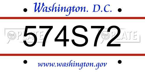 574S72 District Of Columbia License Plate